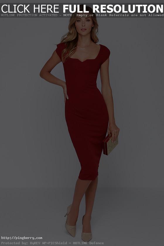 Exclusive Main Dame Wine Red Midi Dress