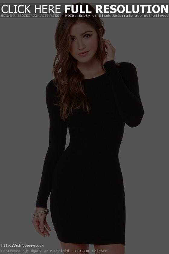 Simple Basic Long Sleeve Black Dress